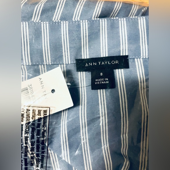 Ann Taylor Blue and White Striped/Long Sleeve Wrap/Midi Shirt Dress/Size 8 - Picture 6 of 6
